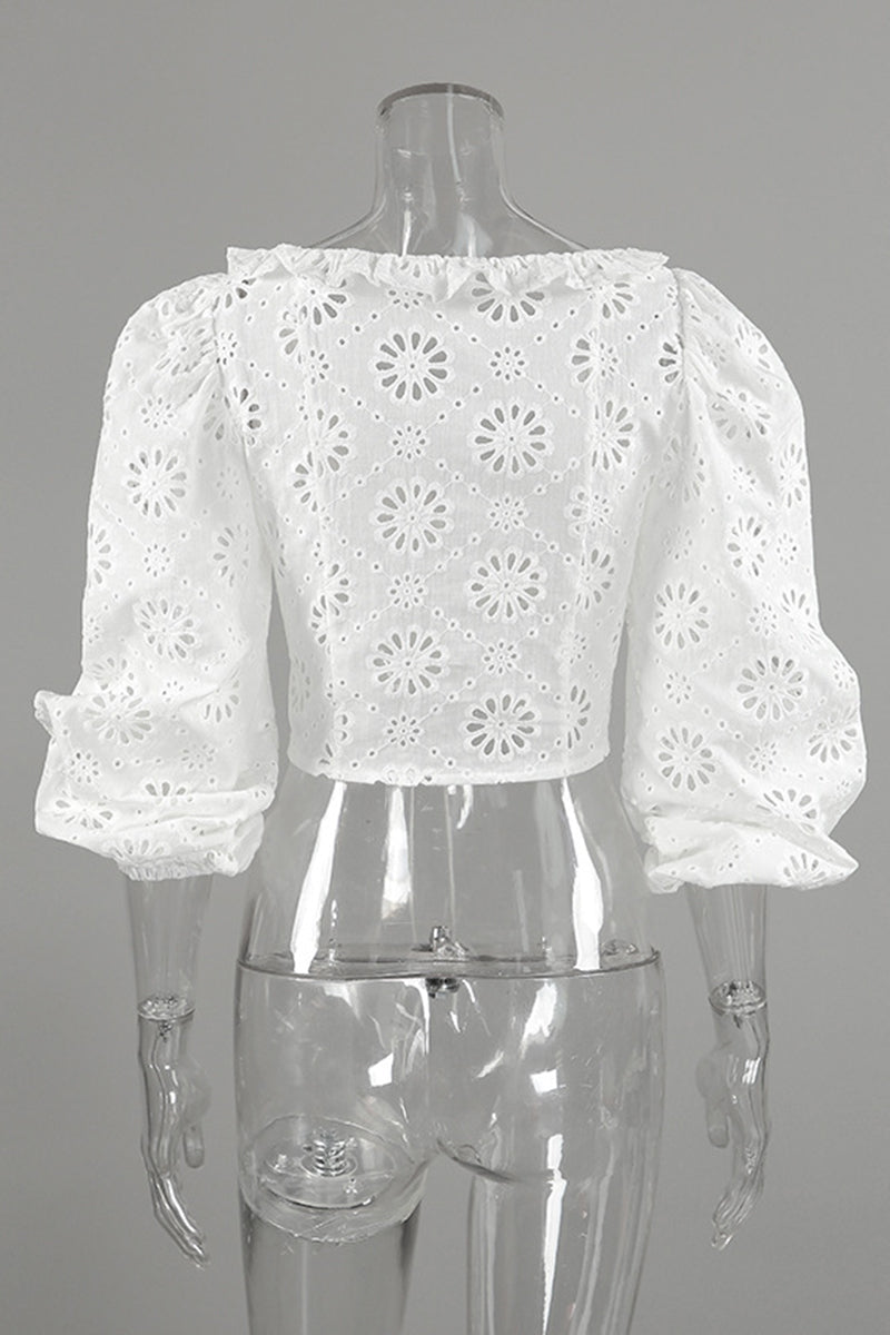Eyelet Ruffle Long Sleeve Blouse