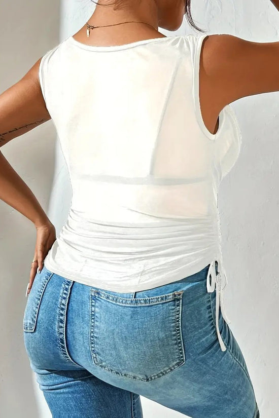Draped V-Neck Mesh Ruched Tank Top