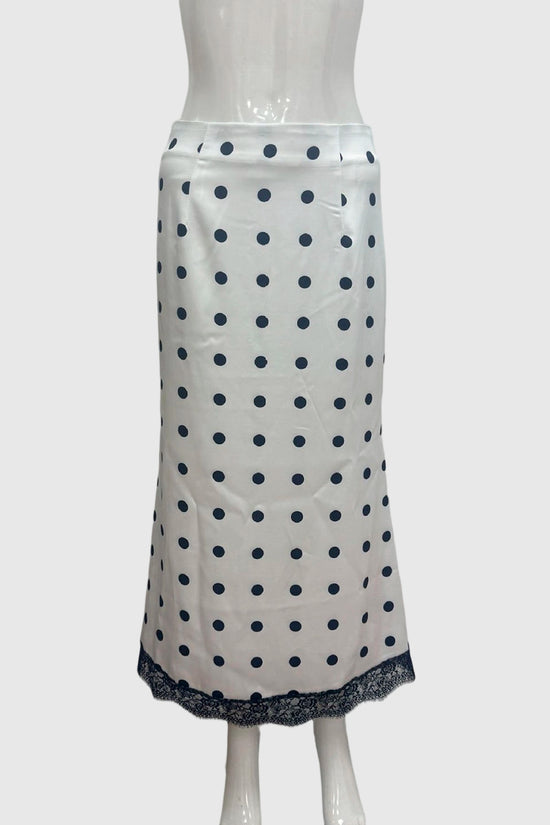 Polka Dot Midi Skirt with Lace Hem