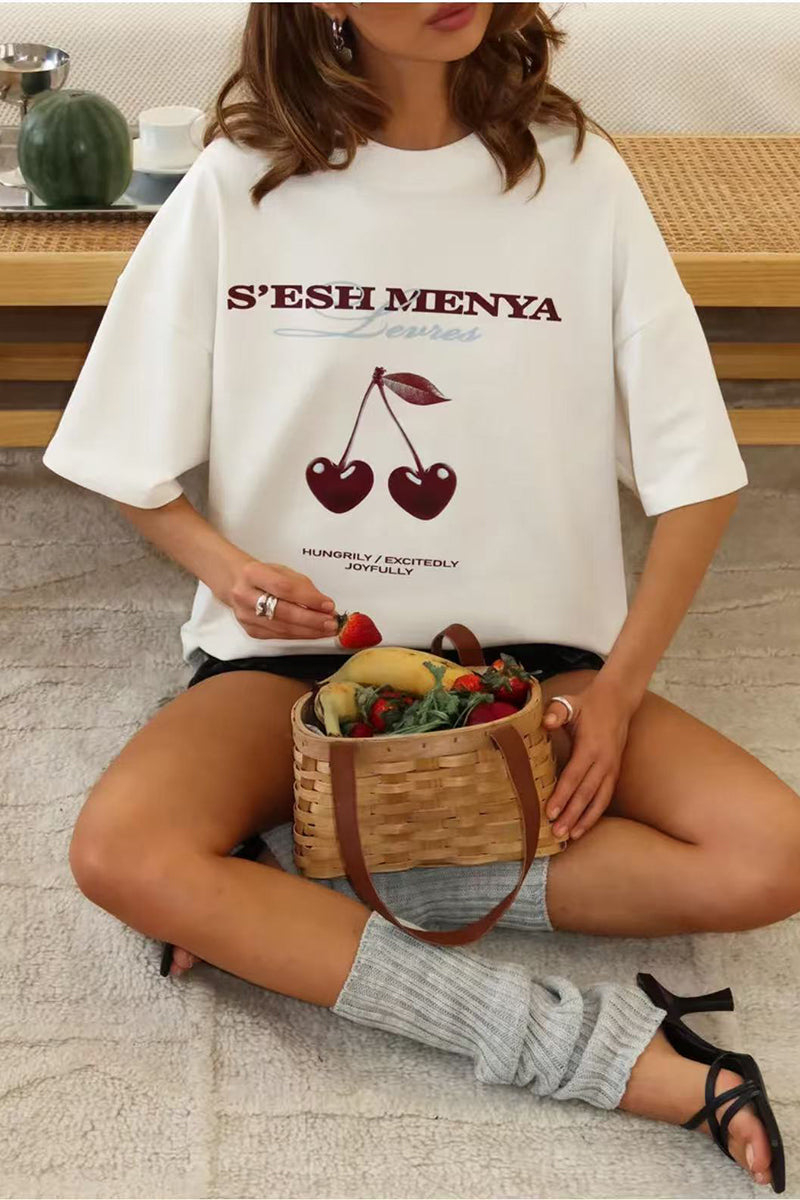 Graphic Cherry Print Oversized Tee