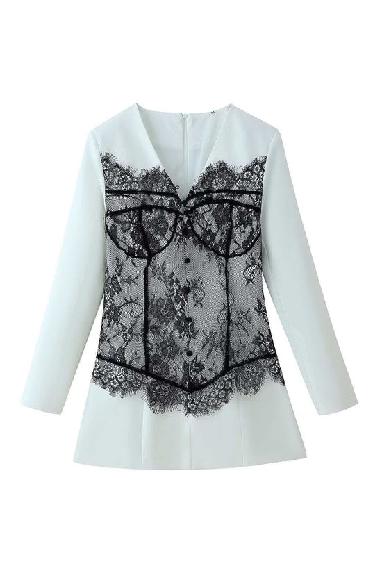 Lace Paneled Long Sleeve Casual Dress