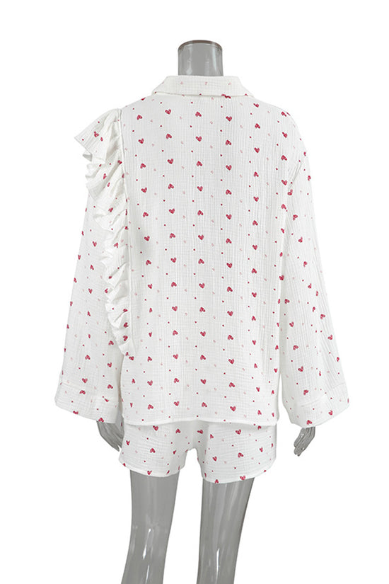 Heart Print Ruffle Pajama Set