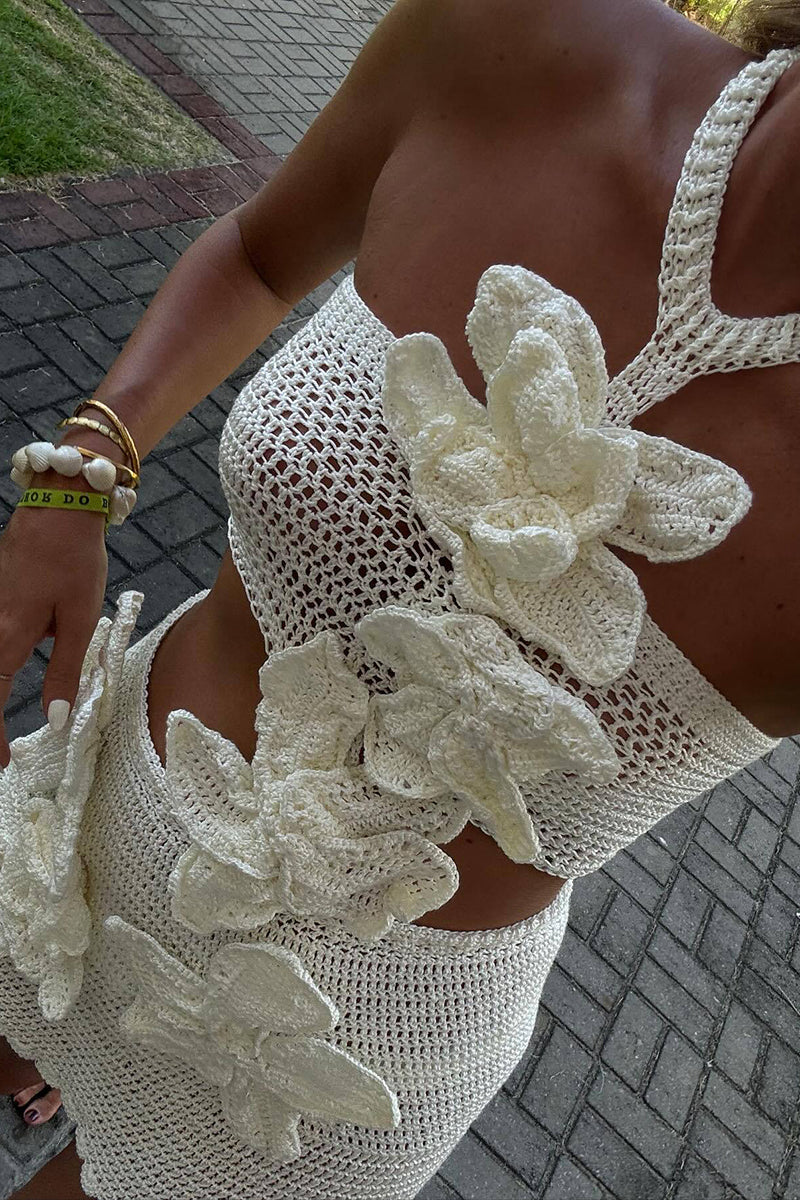 Floral Crochet Sleeveless Casual Dress