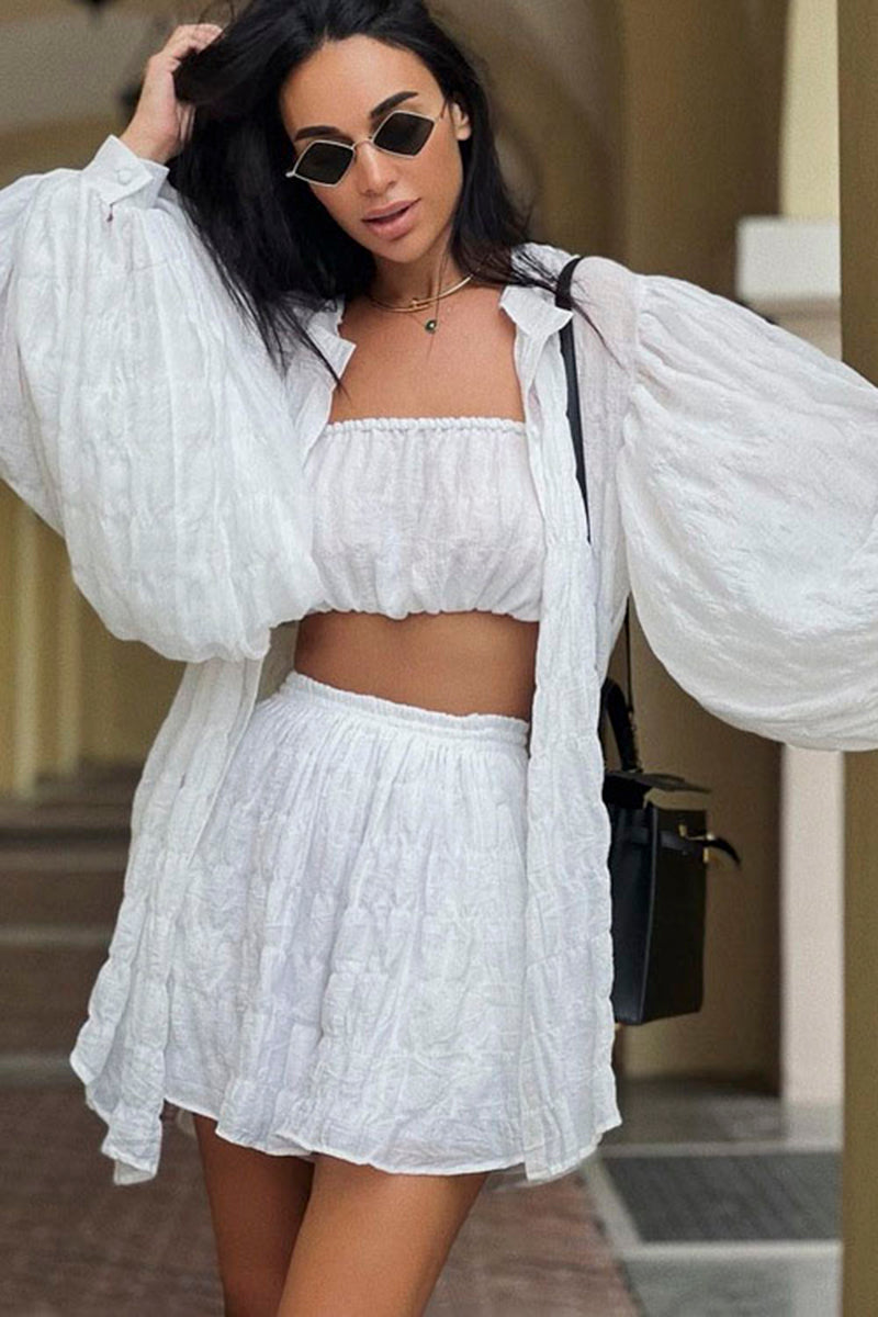 Elegant Three Piece Button-Up Set