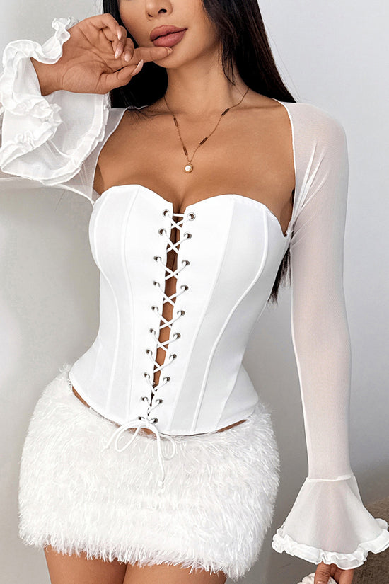 Lace-Up Mesh Sleeve Corset Top