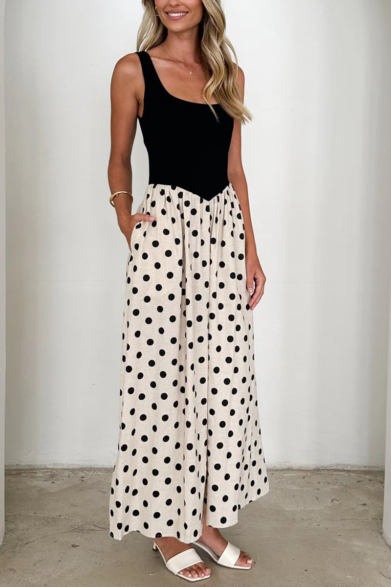 Polka Dot Sleeveless Maxi Dress