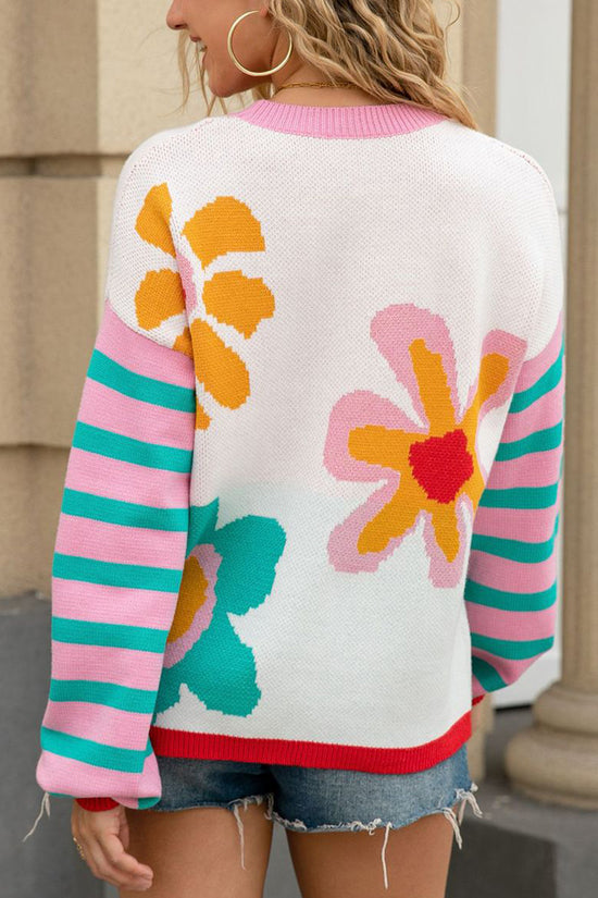 Floral Patterned Crew Neck Sweater