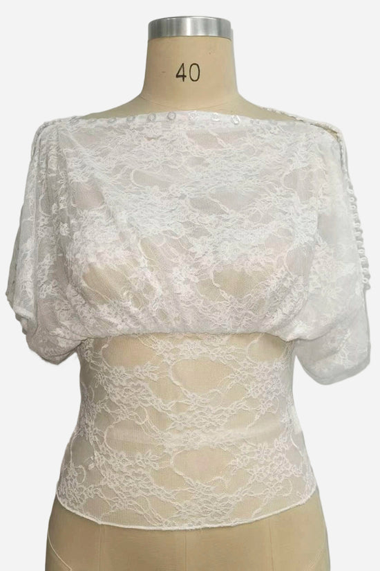 Off-Shoulder Floral Lace Button Top