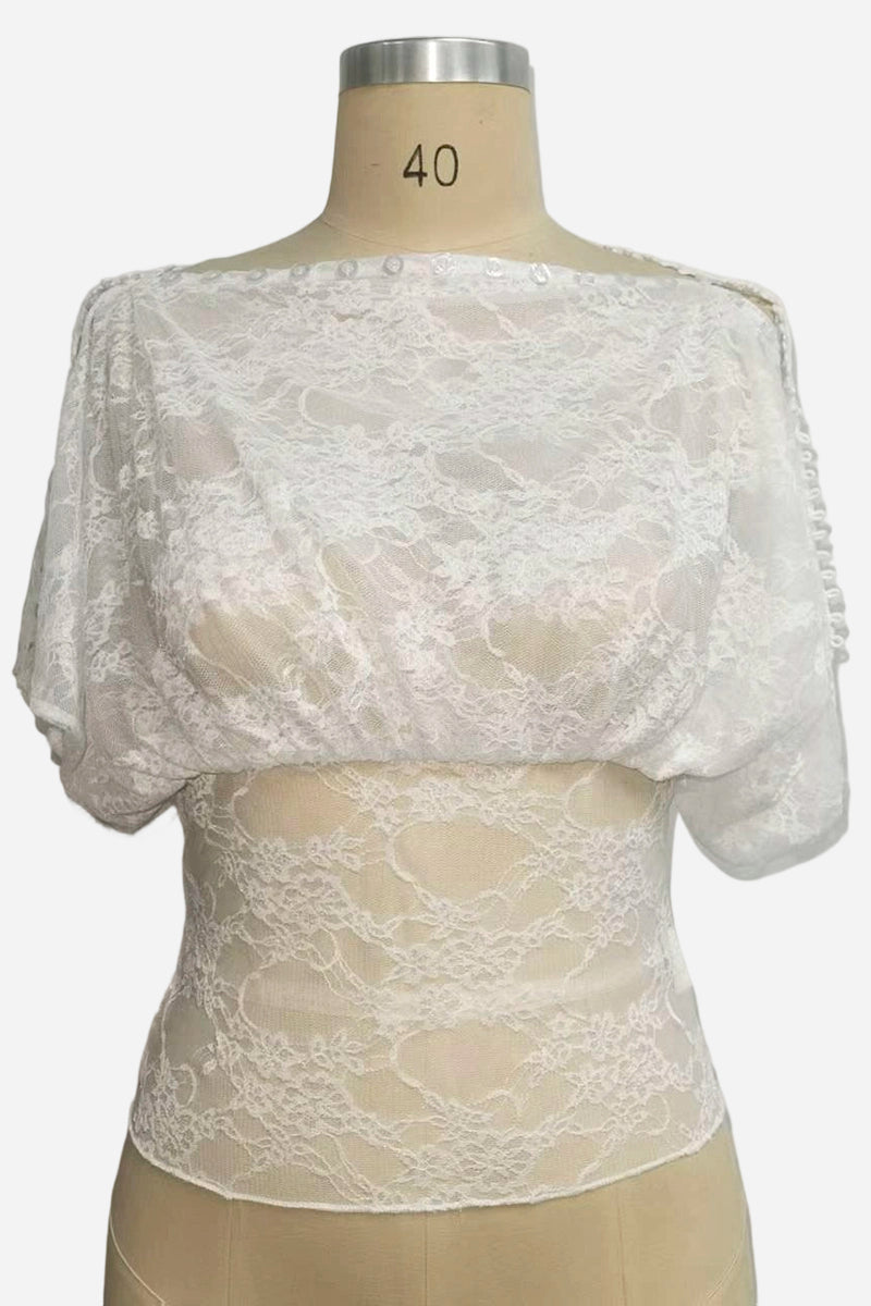 Off-Shoulder Floral Lace Button Top
