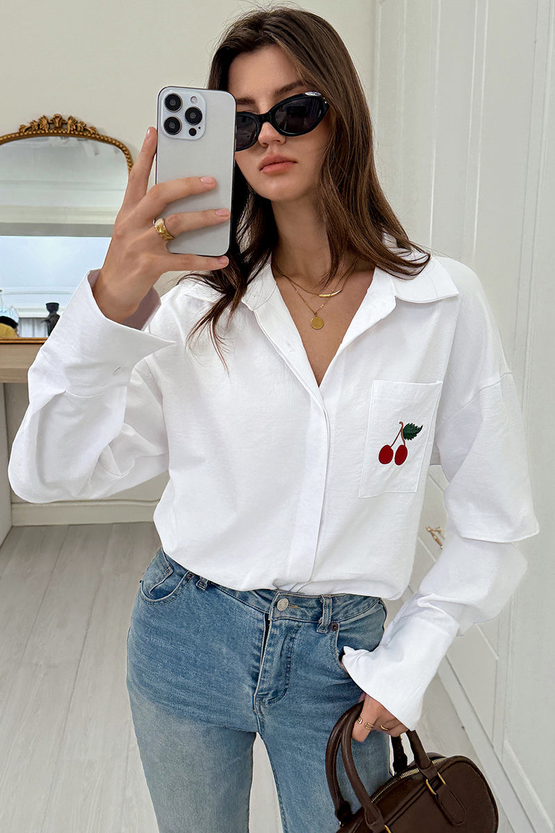 Cherry Pattern Open Sleeve Blouse