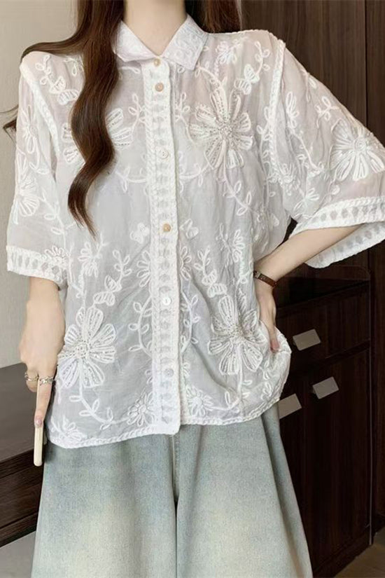 Floral Patterned Sheer Blouse