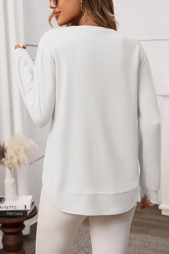 Casual Long Sleeve Waffle Knit Top