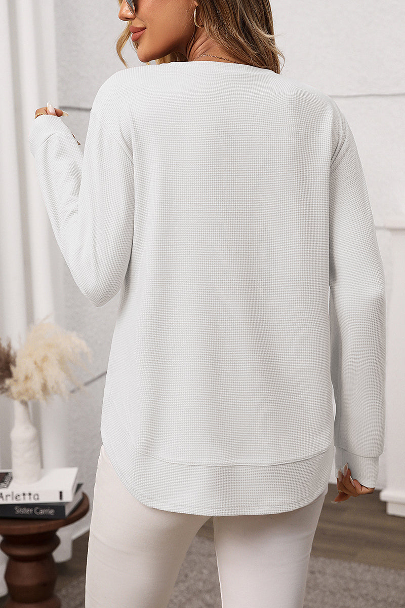 Casual Long Sleeve Waffle Knit Top
