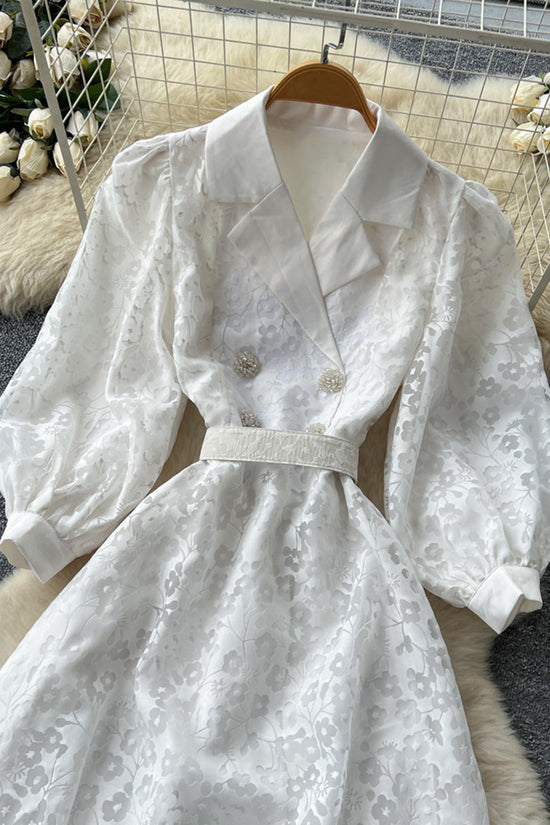 Elegant Floral Collared A-Line Midi Dress