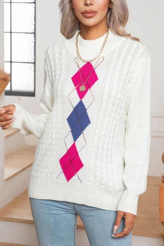 Argyle Pattern Cable Knit Sweater