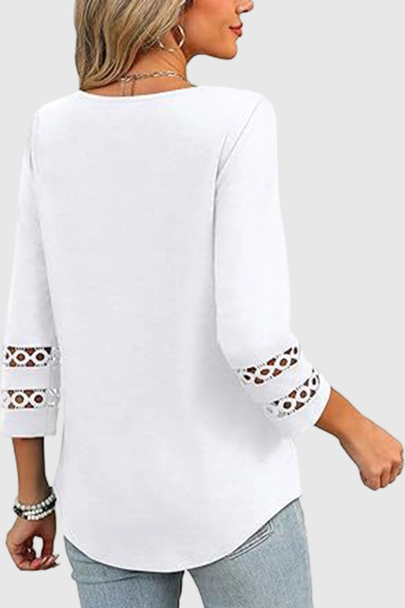V-Neck Lace Sleeve Casual Top
