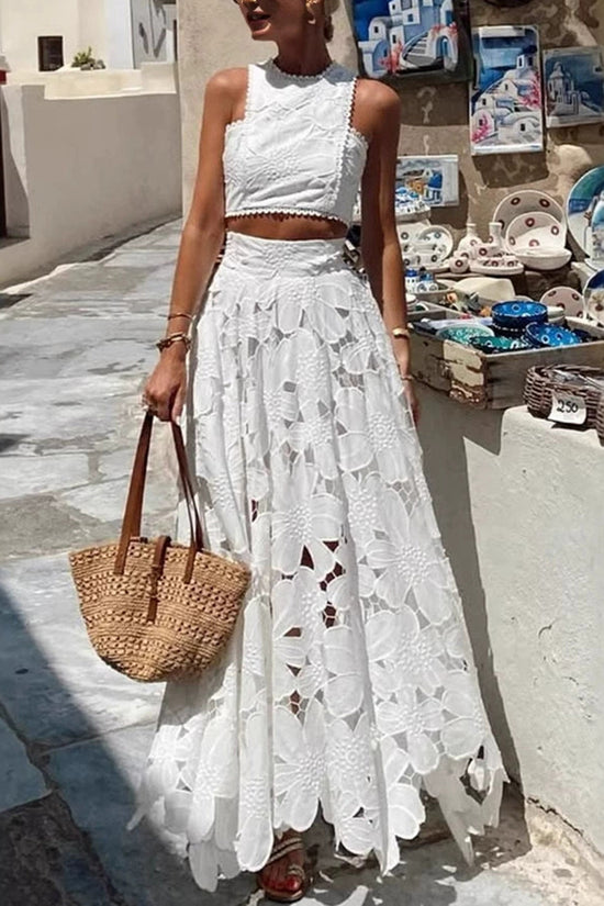 Floral Cropped Sleeveless Skirt Set