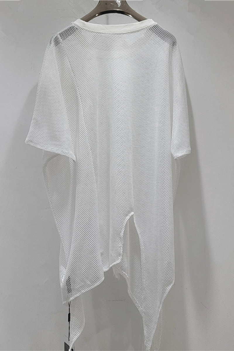 Mesh Appliqué Asymmetrical T-Shirt
