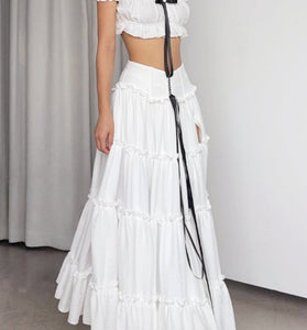 Ruffled Off-Shoulder Lace-Up Skirt Set