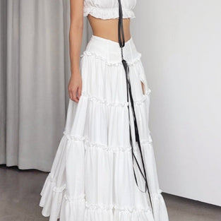 Ruffled Off-Shoulder Lace-Up Skirt Set