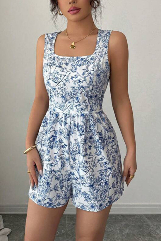 Floral Square Neck Sleeveless Romper