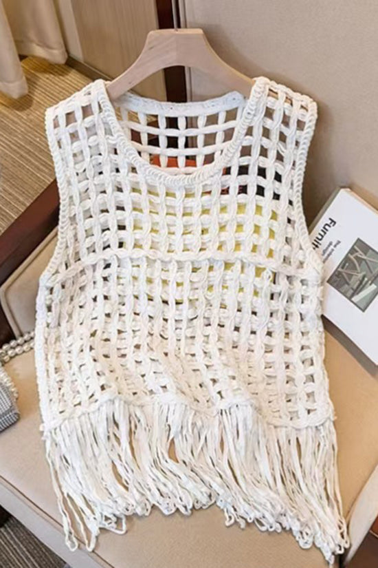 Fringe Open Weave Sleeveless Vest