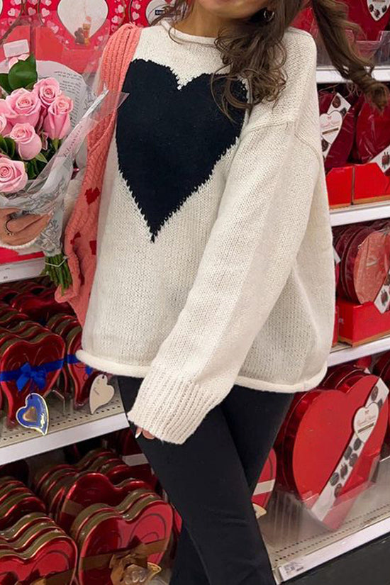 Heart Pattern Relaxed Fit Sweater