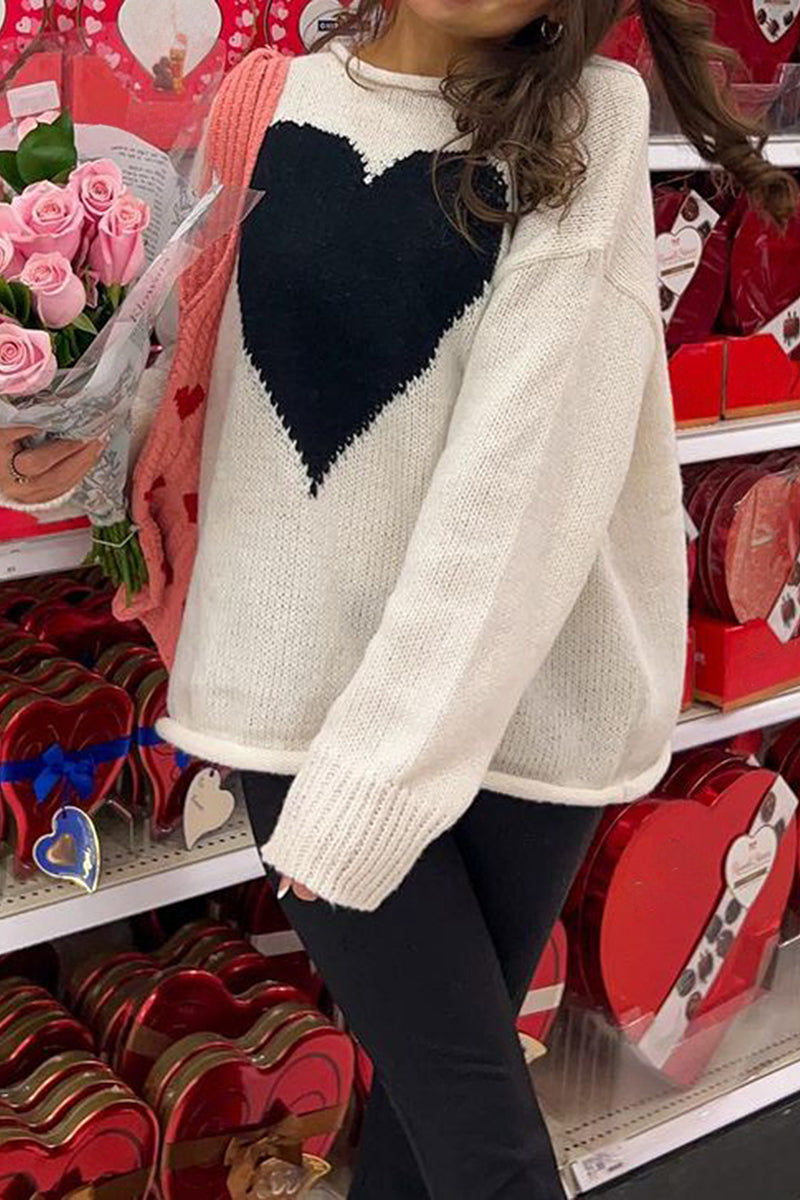 Heart Pattern Relaxed Fit Sweater