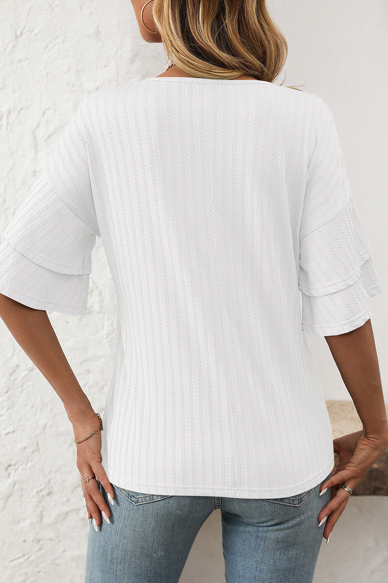 Ruffle Sleeve V-Neck T-Shirt