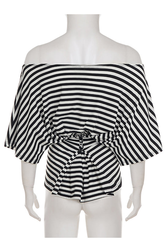 Off-Shoulder Striped Tie-Front Top
