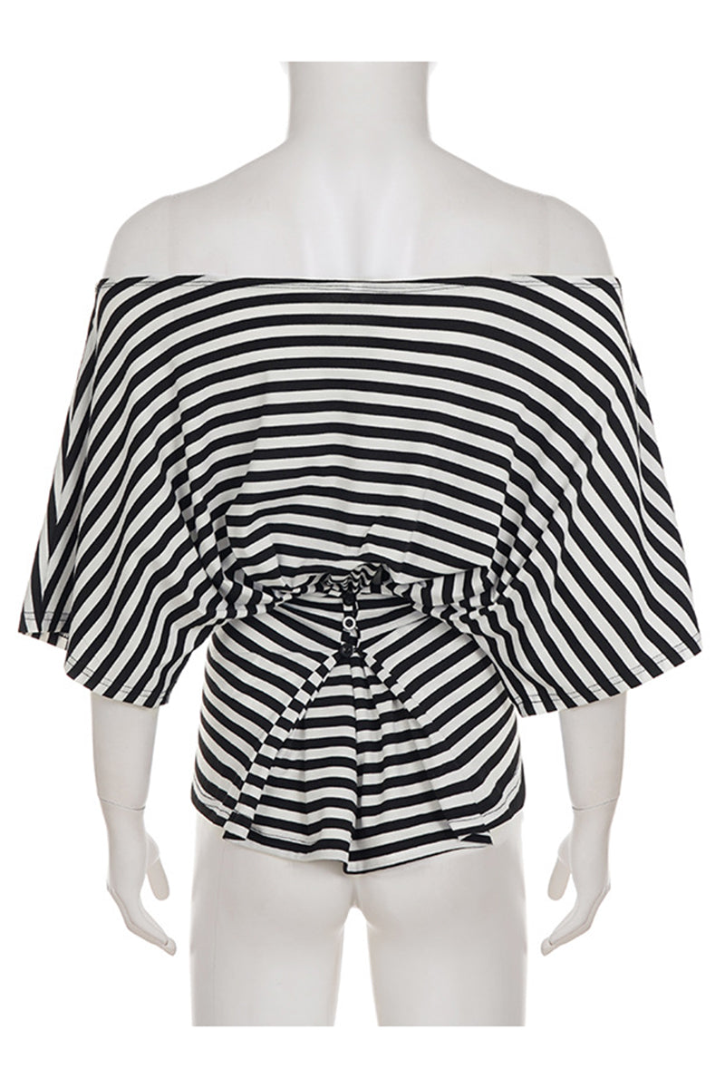 Off-Shoulder Striped Tie-Front Top