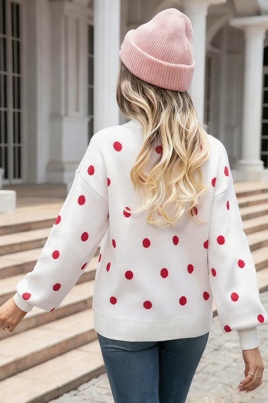 Polka Dot Puff Sleeve Sweater