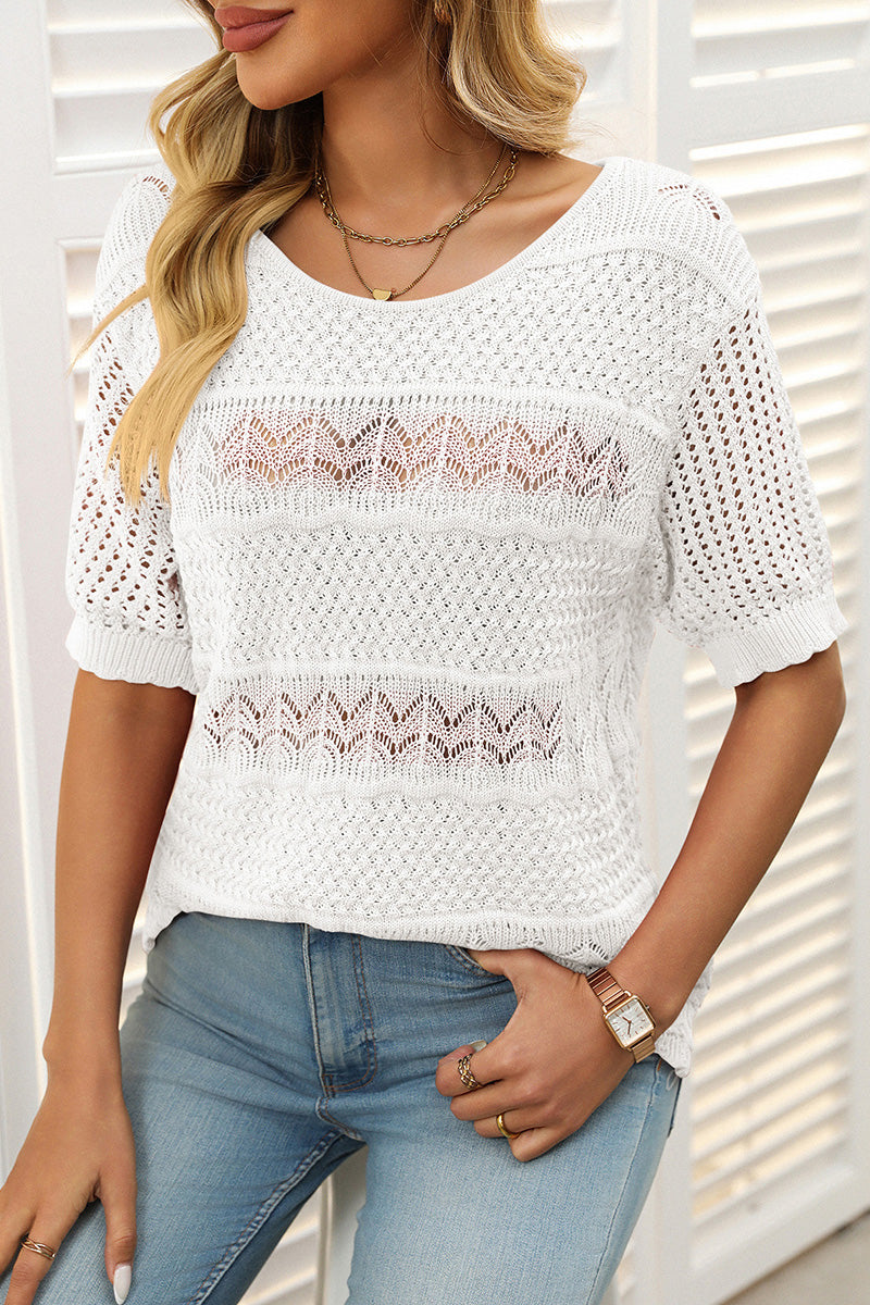 Knit Patterned Short Sleeve Sweater