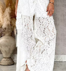 Elegant Lace Wide-Leg Casual Pants