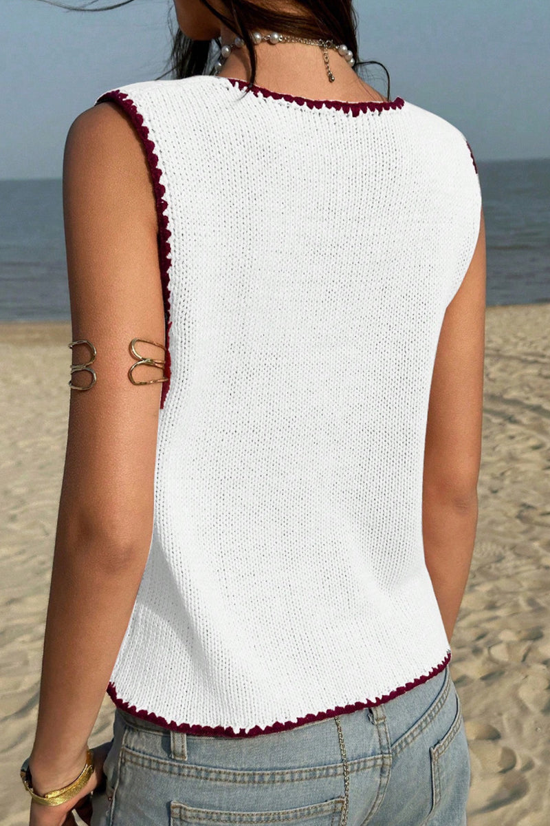 Button-Front Sleeveless Sweater Vest