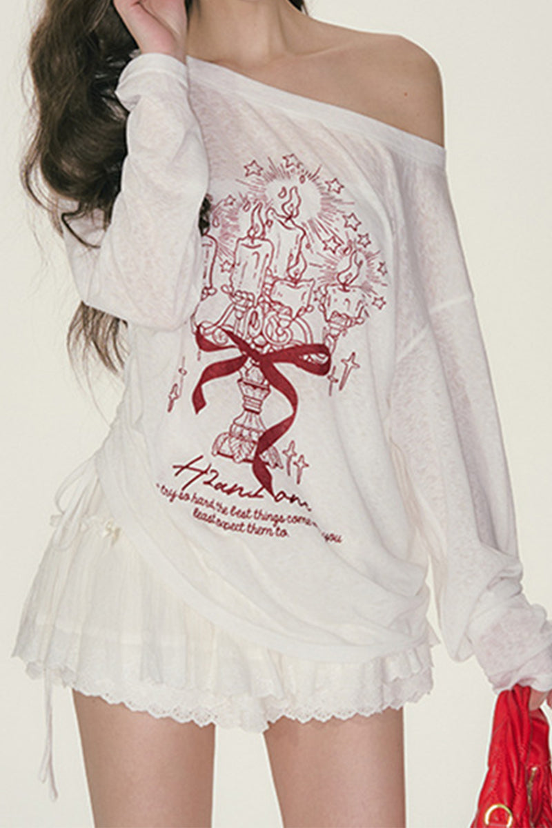 Off-Shoulder Print T-Shirt
