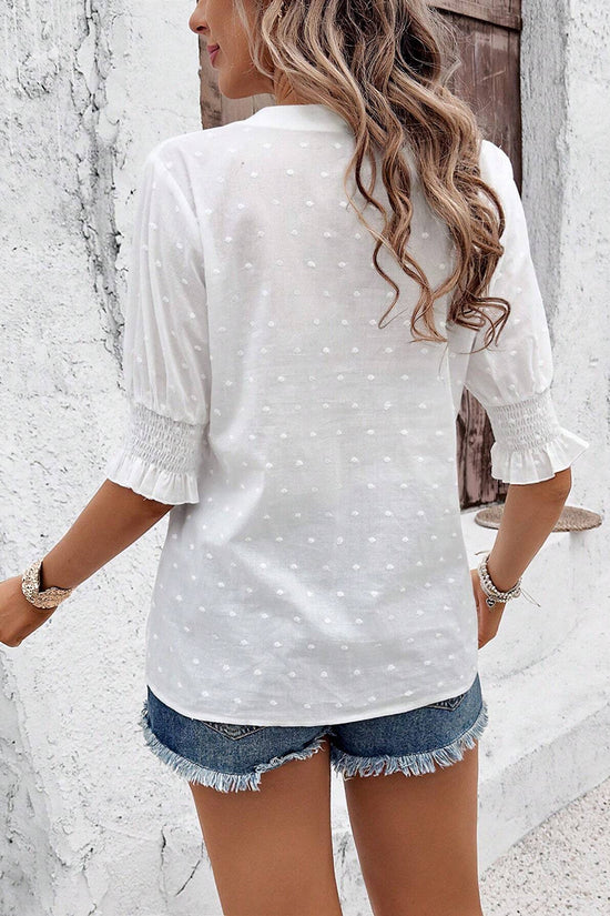 Elegant Eyelet V-Neck Blouse