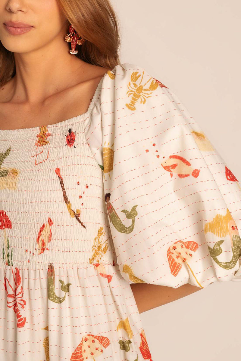 Printed Tiered Puff Sleeve Maxi Dress