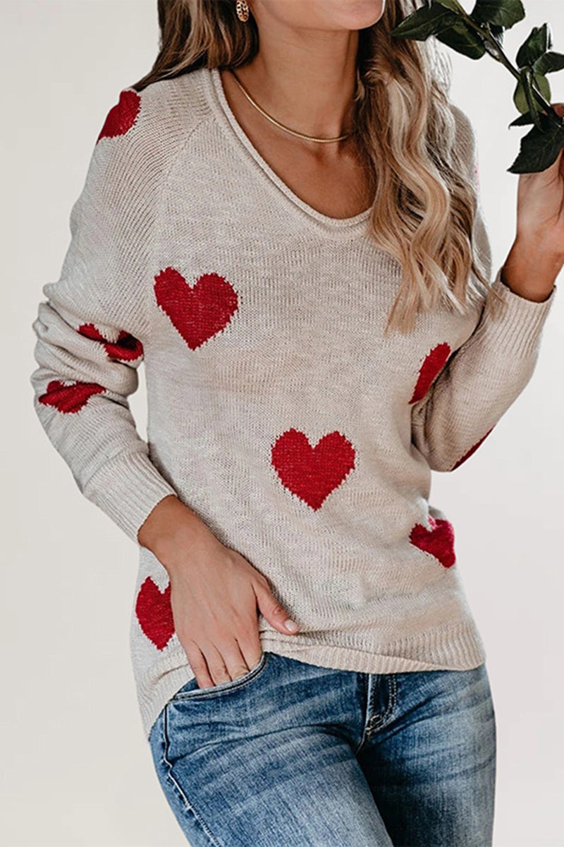 Heart Pattern V-Neck Sweater