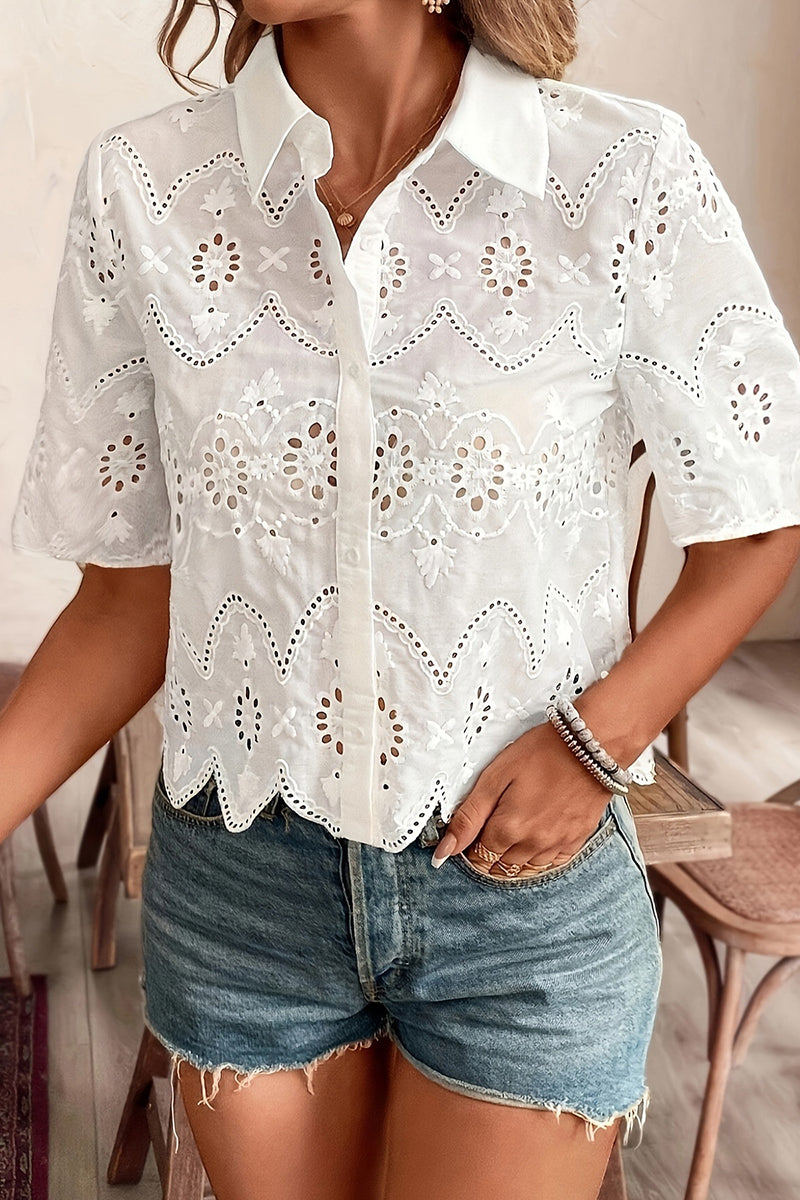 Cutout Lace Short Sleeve Blouse