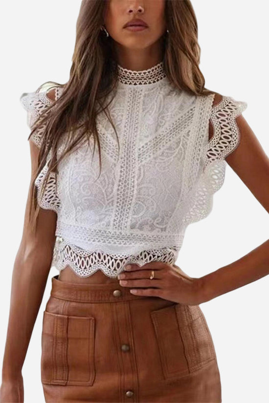 Elegant High-Neck Lace Trimmed Tank