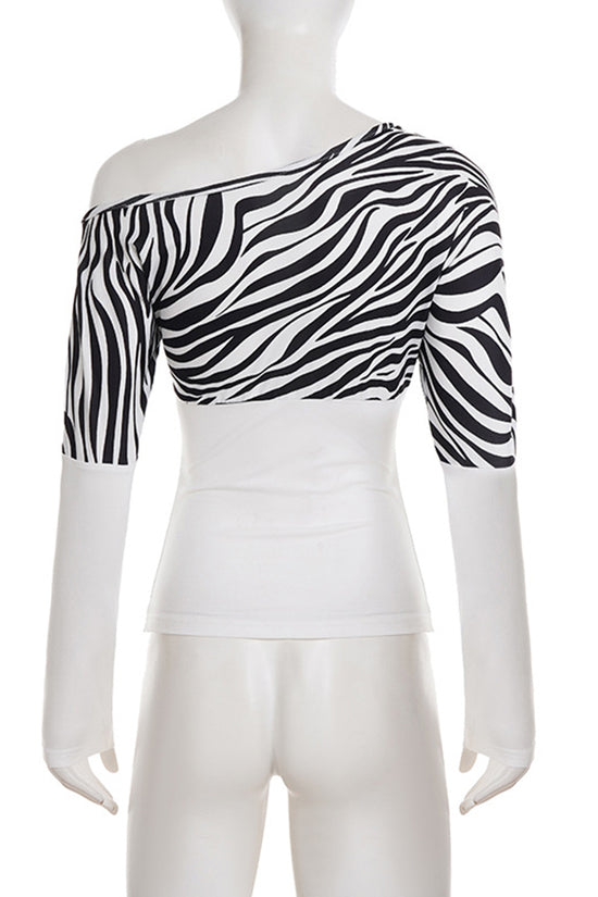 Asymmetrical Zebra Print Long Sleeve Top