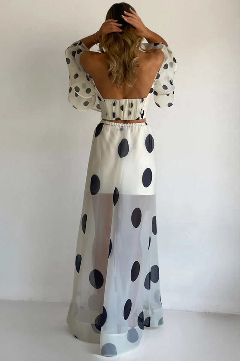 Polka Dot Off-Shoulder Skirt Set