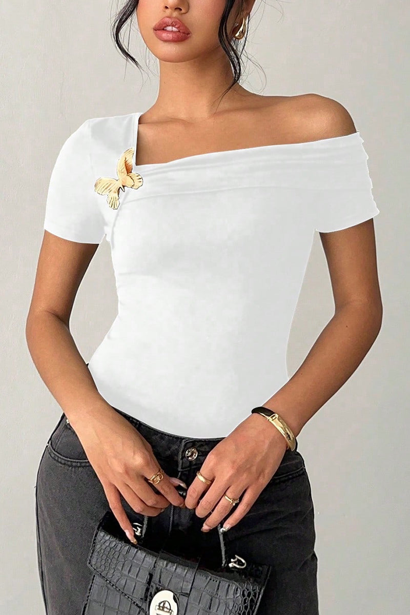 Off-Shoulder Asymmetrical T-Shirt