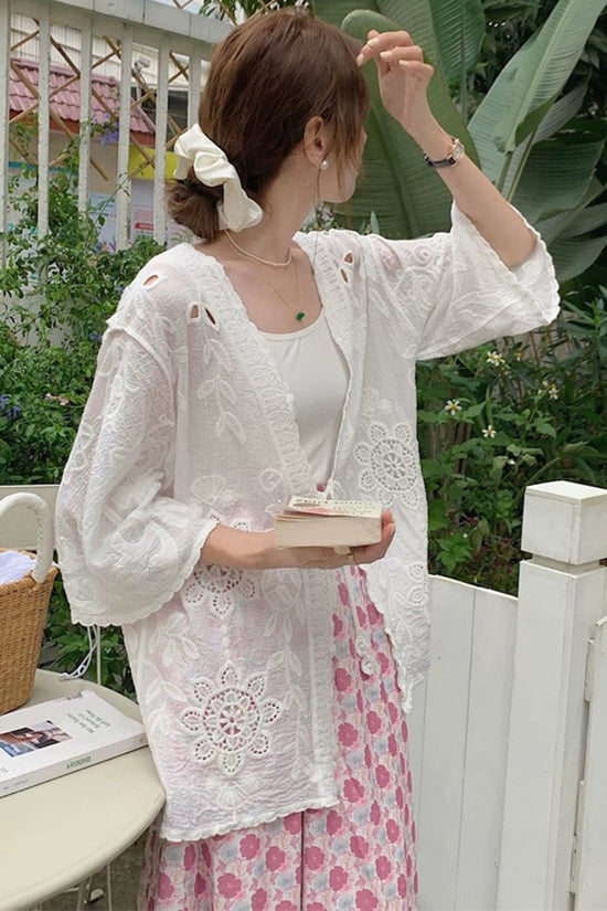 Floral Pattern Open-Front Blouse