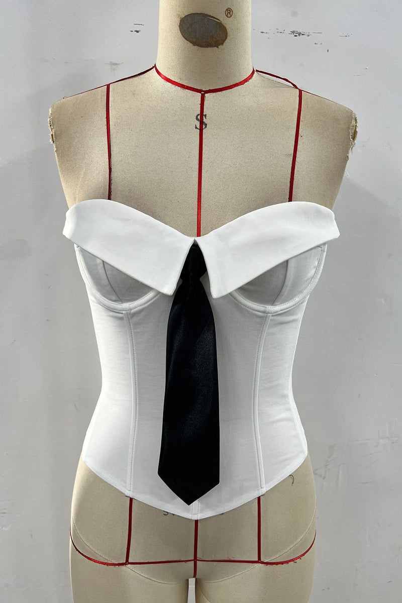 Strapless Corset Top with Bold Tie