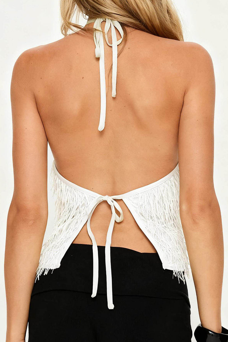 Fringe Halter Neck Party Tank Top