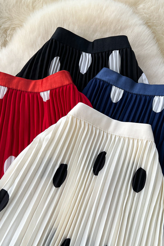 Polka Dot Pleated Midi Skirt