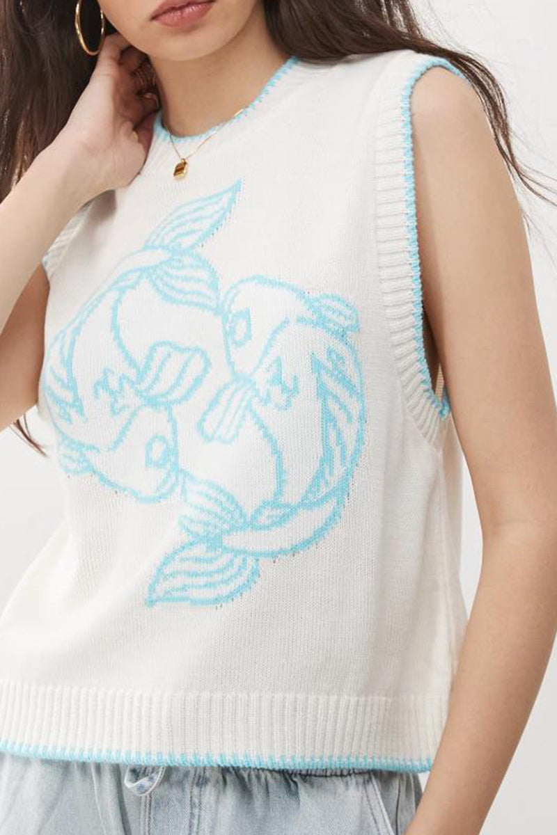 Fish Knit Sleeveless Sweater Vest