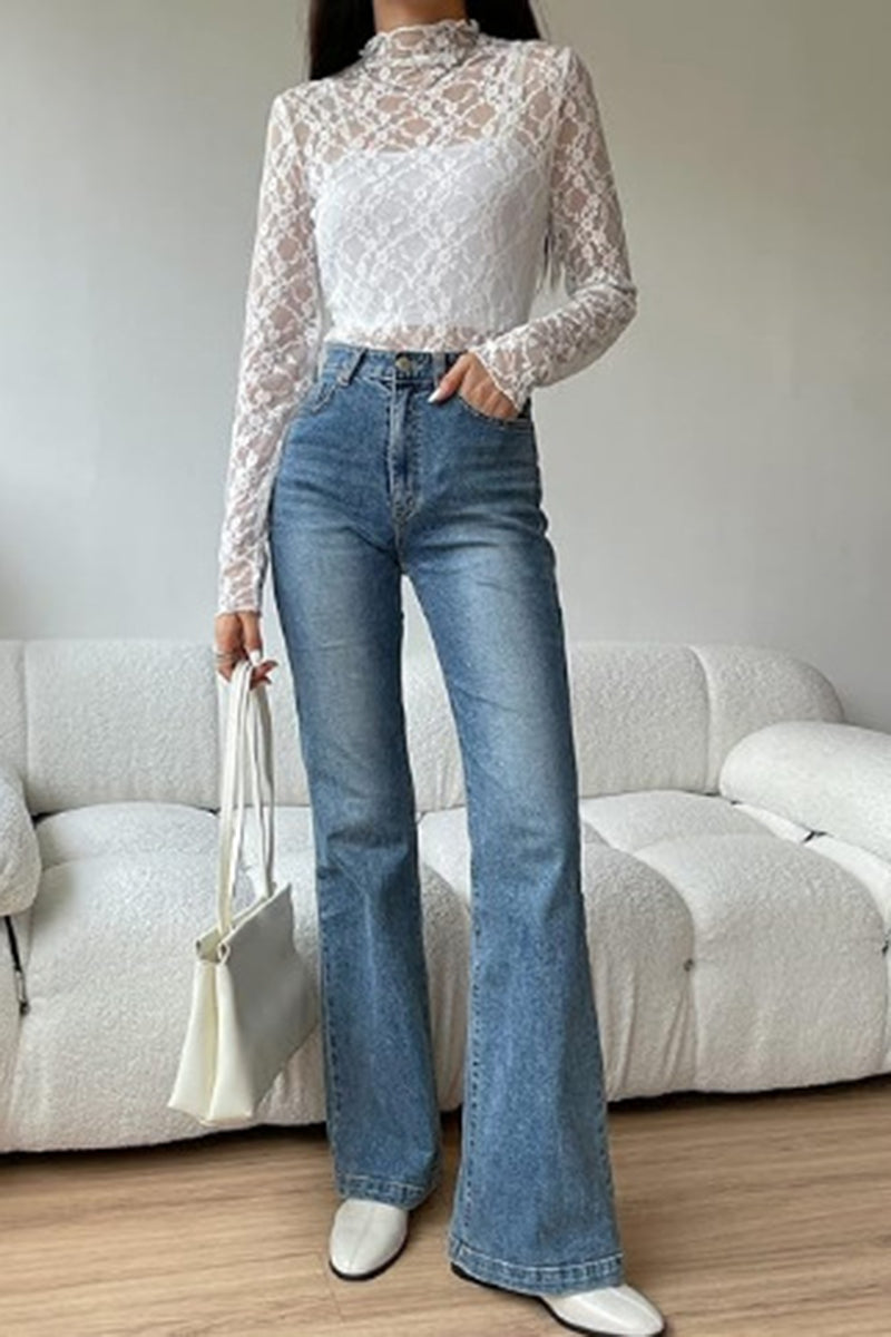 Elegant Lace Long-Sleeve Bodycon Top